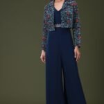 Dark Prussian Blue Abla Embroidered Georgette Jumpsuit