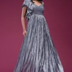 Grey Mirror Embroidered Silk Evening Gown