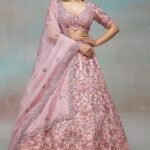 Peach Mirror Embroidered Raw Silk Bridesmaid Lehenga