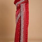 Crimson Red Gota Embroidered Satin Silk Saree