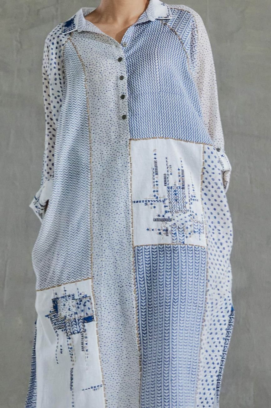 Blue Shibui Raglan Sleeve Kurta In Chanderi - Image 4