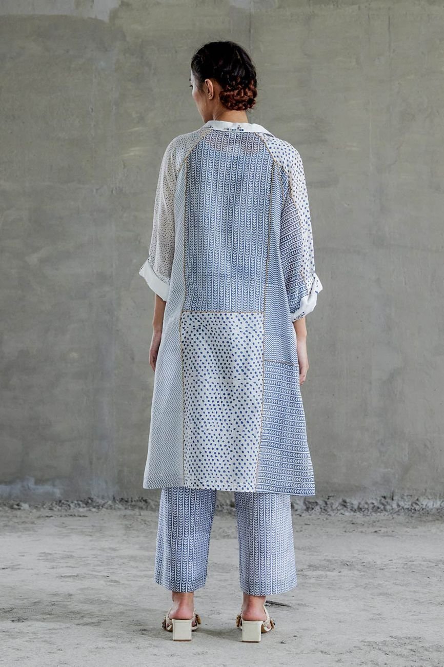Blue Shibui Raglan Sleeve Kurta In Chanderi - Image 5